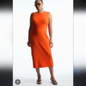 COS Vibrant Orange Midi Knitted Dress Large
